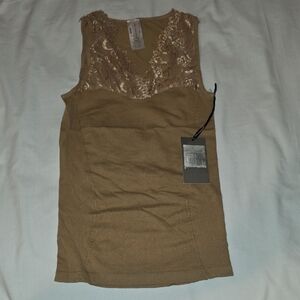 ICON Tan Lace Embellished Tank Top